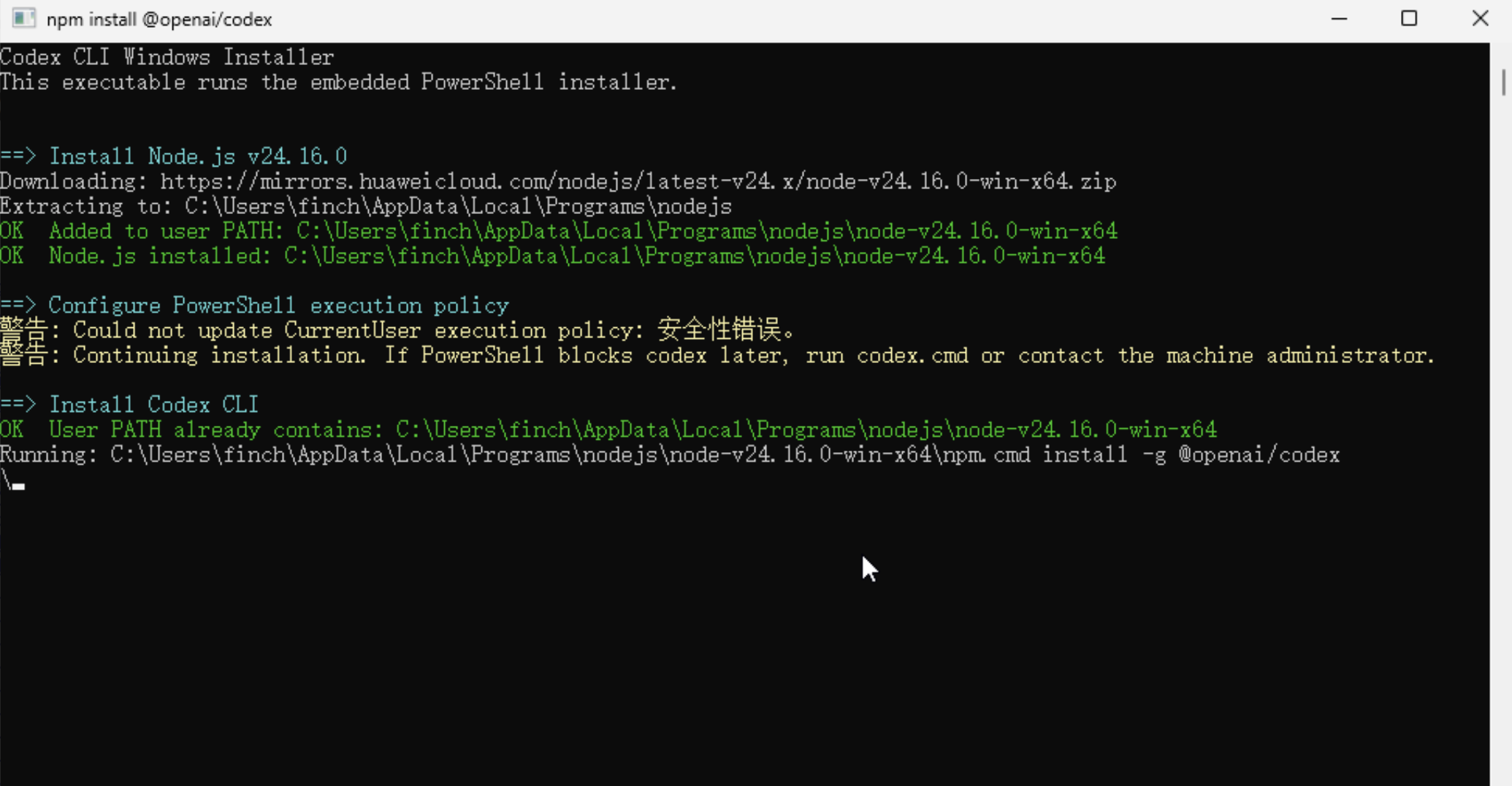 安装器安装 Codex CLI